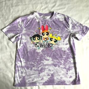 PowerPuff Tie Dye Shirt Womens Medium 8/10 Purple Sugar Spice Cartoon Network